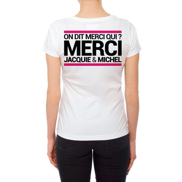 Women's White Fitted T-Shirt - On dit merci qui
