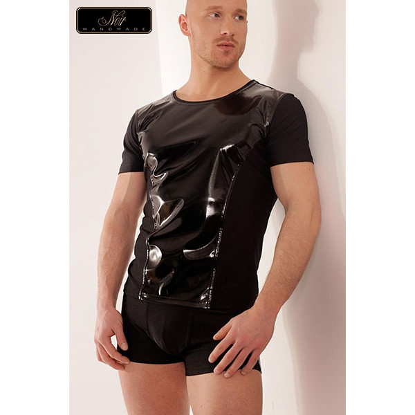 Camiseta hombre ajustada de lycra negro y peto de vinilo - Vlady