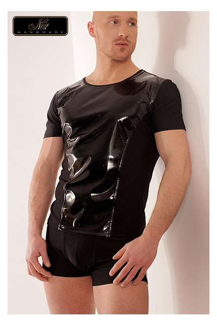 Camiseta hombre ajustada de lycra negro y peto de vinilo - Vlady