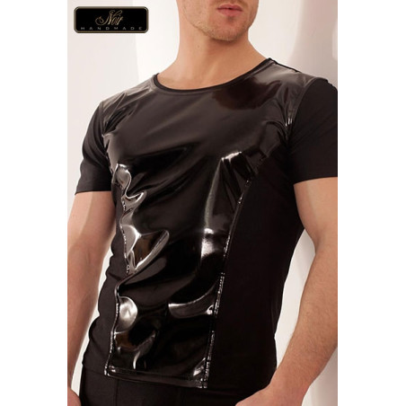 Camiseta hombre ajustada de lycra negro y peto de vinilo - Vlady