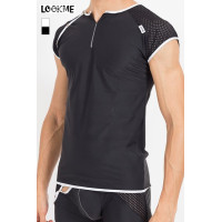 Camiseta hombre negra ajustada de rejilla y automáticos - Mixing