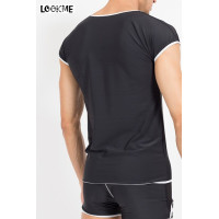 Camiseta hombre negra ajustada de rejilla y automáticos - Mixing