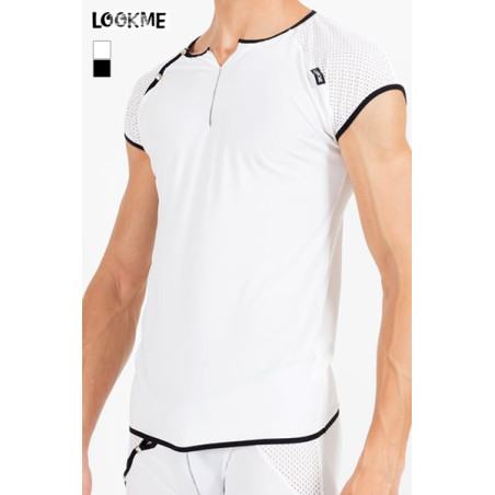 Zwart strak herenshirt met visnet en drukknopen - Mixing