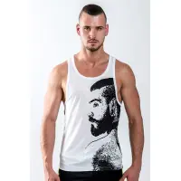 Canotta uomo bianca e nera con ritratto di uomo barbuto - URBAN Guy