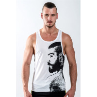 Débardeur homme blanc et noir portrait d'homme barbu - URBAN Guy