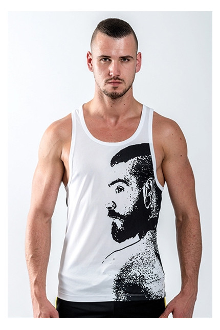 Tanktop Herren weiß-schwarz mit Bart-Porträt - URBAN Guy