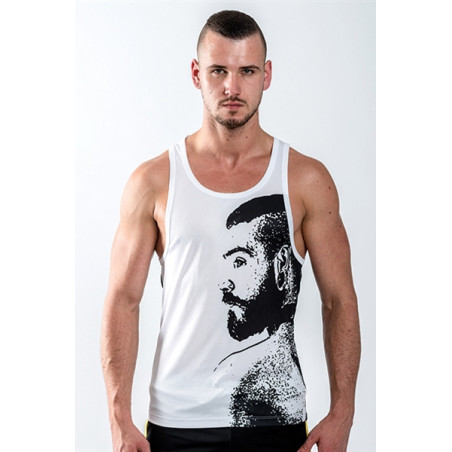 Camiseta sin mangas hombre blanca y negra retrato barbudo - URBAN Guy