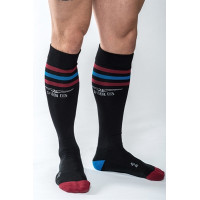 Hohe schwarze Fußballsocken mit Streifen und Tasche - Urban Gym