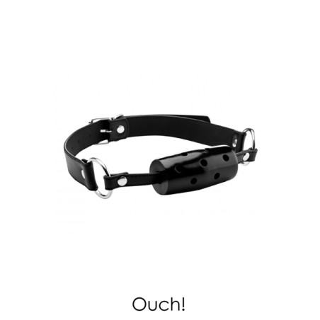 Cylinder Bit Gag with Air Holes and Leather Straps - Cylinder Gag