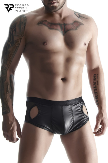 Men's Black Wetlook Boxer Briefs with Open Sides