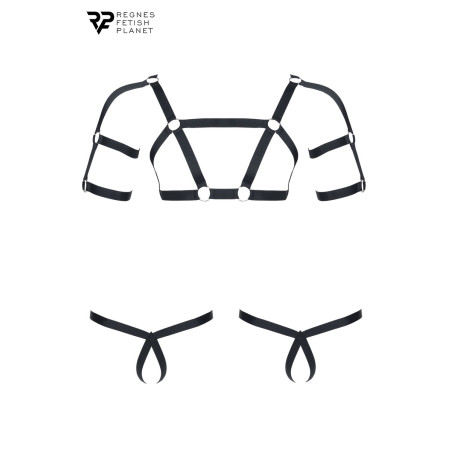 Set harness elastico torso e braccia con 2 perizomi aperti