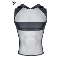 Camiseta sin mangas con capucha wetlook y mesh negro