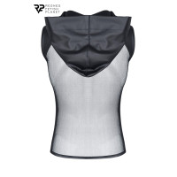 T-shirt sans manches à capuche wetlook et mesh noir