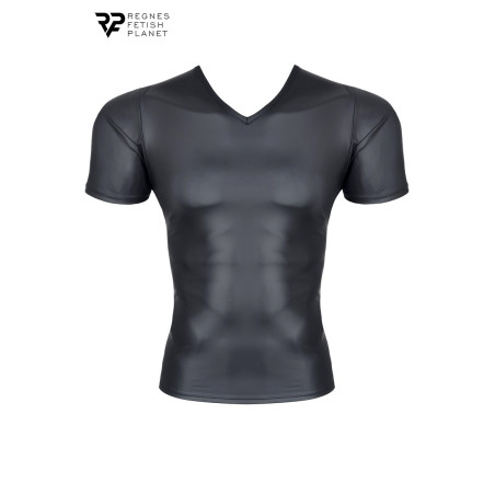 Herren-T-Shirt Wetlook Schwarz mit V-Ausschnitt, eng