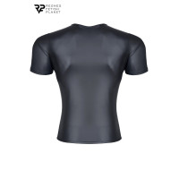 T-shirt uomo wetlook nera scollo a V aderente