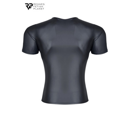 Herren-T-Shirt Wetlook Schwarz mit V-Ausschnitt, eng