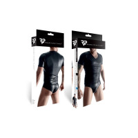 Camiseta hombre wetlook negra cuello de pico ajustada