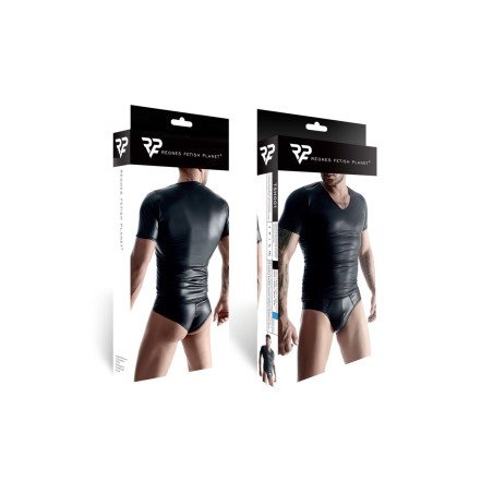 T-shirt de homem wetlook preta decote em V justa