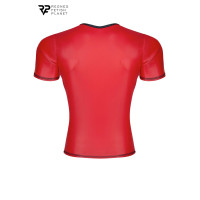 T-shirt uomo wetlook rossa scollo a V bordo nero