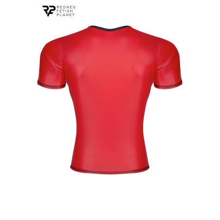 T-shirt uomo wetlook rossa scollo a V bordo nero