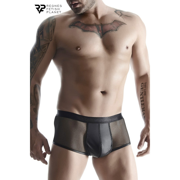 Boxer uomo mesh trasparente e tasca wetlook nera