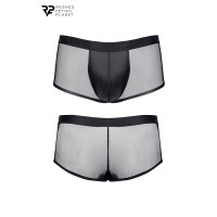 Boxer de homem em mesh transparente e bolsa wetlook preta