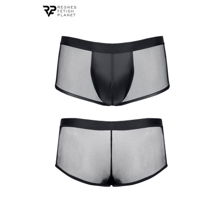 Boxer de homem em mesh transparente e bolsa wetlook preta