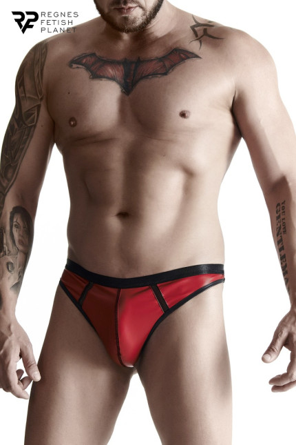 String de homem wetlook vermelho e inserções de rede