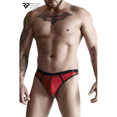 Men's Red Wetlook Thong with Fishnet Inserts