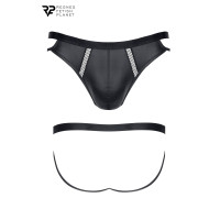 Men's Black Wetlook Jockstrap with Fishnet Inserts