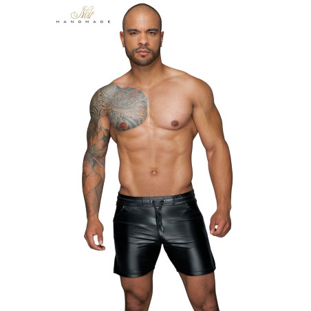 Halflange heren short zwart wetlook met koord - H061