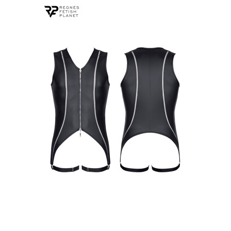 Open herenbody met rits, zwart wetlook - Cross Dresser