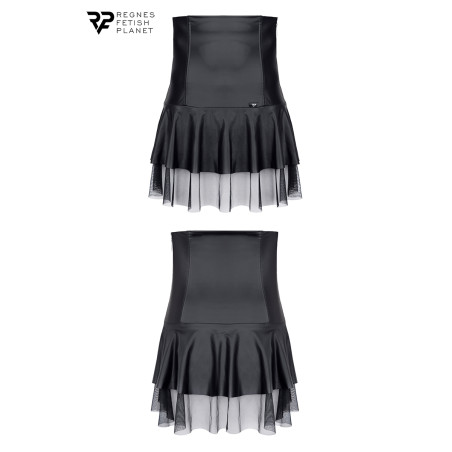 Wetlook-Minirock hohe Taille mit Netzvolant schwarz - Cross Dresser