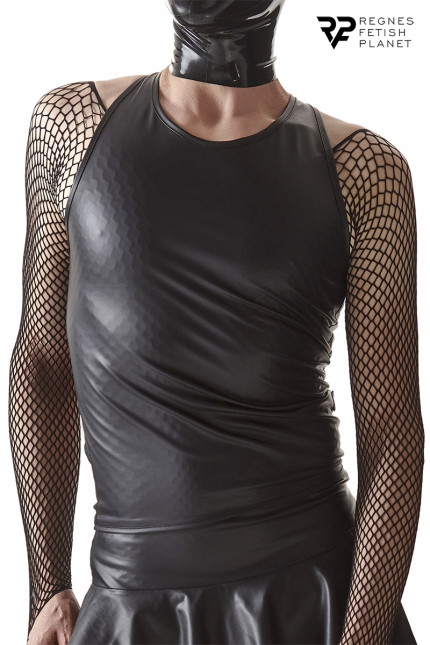 Top de alças wetlook costas nuas com tiras preto - Cross Dresser