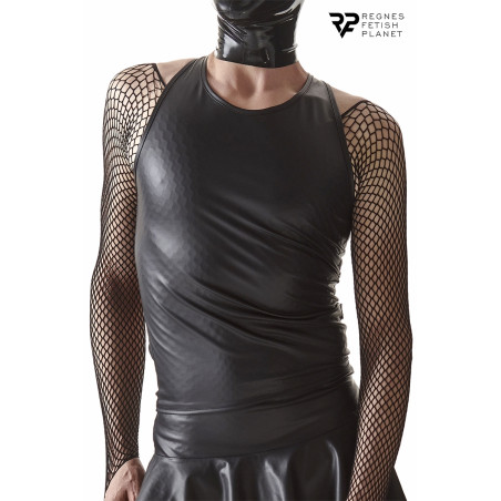 Wetlook tanktop met open rug en bandjes zwart - Cross Dresser