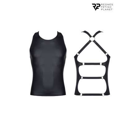 Canotta wetlook schiena nuda con cinturini nera - Cross Dresser