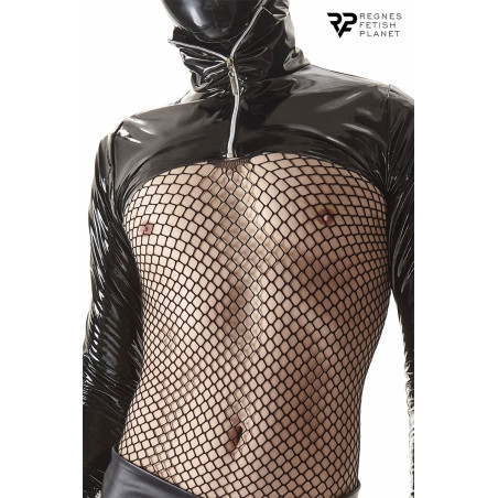 Wetlook-Bolerojacke mit Stehkragen und Zip schwarz - Cross Dresser