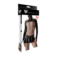 Wetlook-Bolerojacke mit Stehkragen und Zip schwarz - Cross Dresser