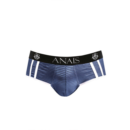 Jock bikini heren marineblauw gestreept met open rug - Naval