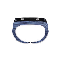 Jock bikini heren marineblauw gestreept met open rug - Naval