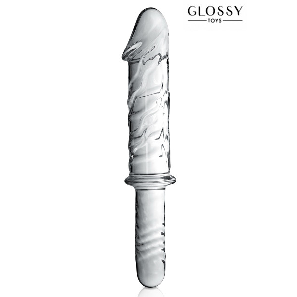 Dildo de Cristal Transparente Realista con Mango 28,5 cm - Glossy n°12