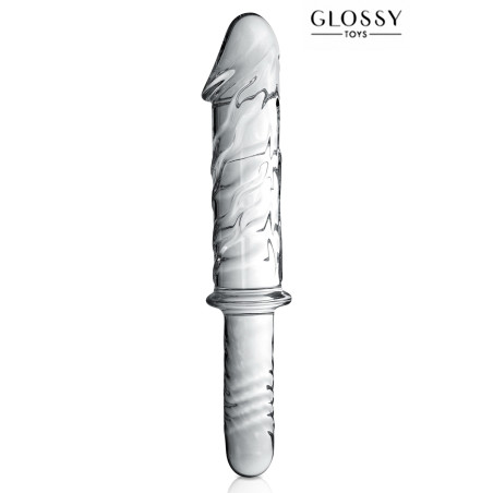 Realistischer Glasdildo transparent mit Griff 28,5 cm - Glossy n°12
