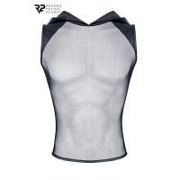 Camiseta sin mangas con capucha de malla y wetlook negra