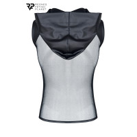 T-shirt senza maniche con cappuccio in mesh e wetlook nera