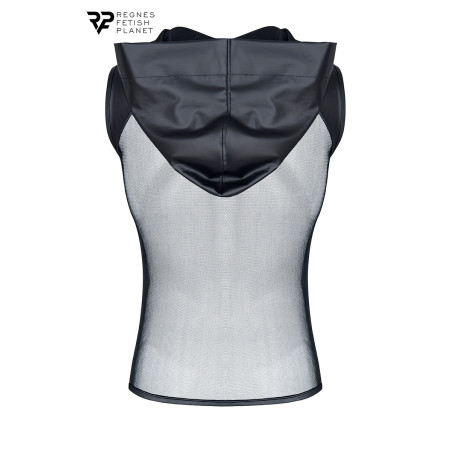 T-shirt sans manches à capuche mesh et wetlook noir