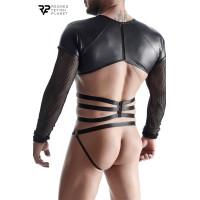T-shirt arnês mangas compridas wetlook e rede preta