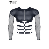 Harness-Shirt mit langen Ärmeln aus Wetlook und Netz schwarz