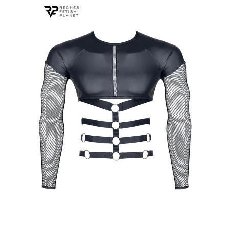 Harness-Shirt mit langen Ärmeln aus Wetlook und Netz schwarz