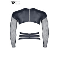 Harness-Shirt mit langen Ärmeln aus Wetlook und Netz schwarz
