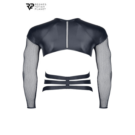 Harness-Shirt mit langen Ärmeln aus Wetlook und Netz schwarz